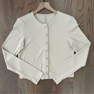 Outdoor Voices CozyRib Snap Front Long Sleeve Cropped Top in Wheat Extra Large